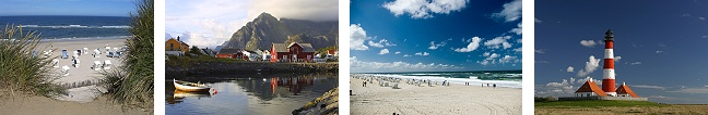 Bucht, Strand und Leuchtturm auf Nordlandsicht