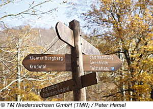 Wanderweg Schild im Harz, Niedersachsen
